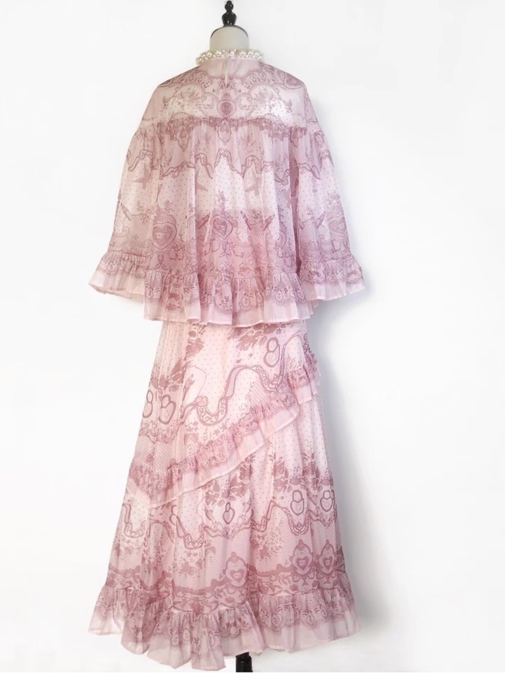 Designer-style Pink Ruffle Maxi Two-Piece Dress - Picture 5 of 12